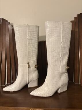 Tibi Rowan White Croc-Embossed Knee-High Boots US 6